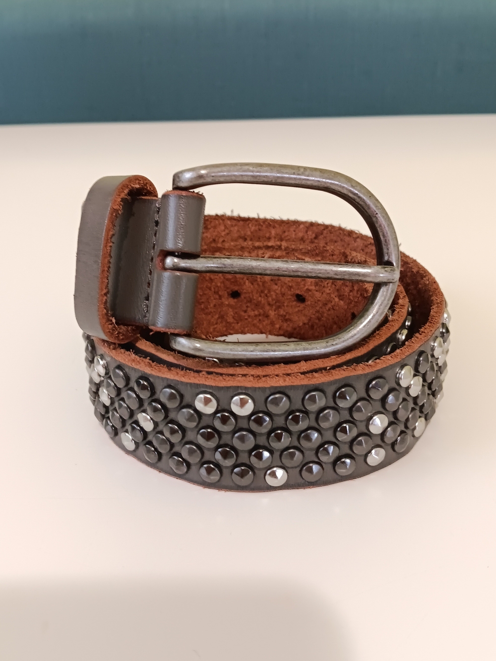 Amsterdam Heritage Belt Womens 80 31"-35" Gray Leather Studded Boho